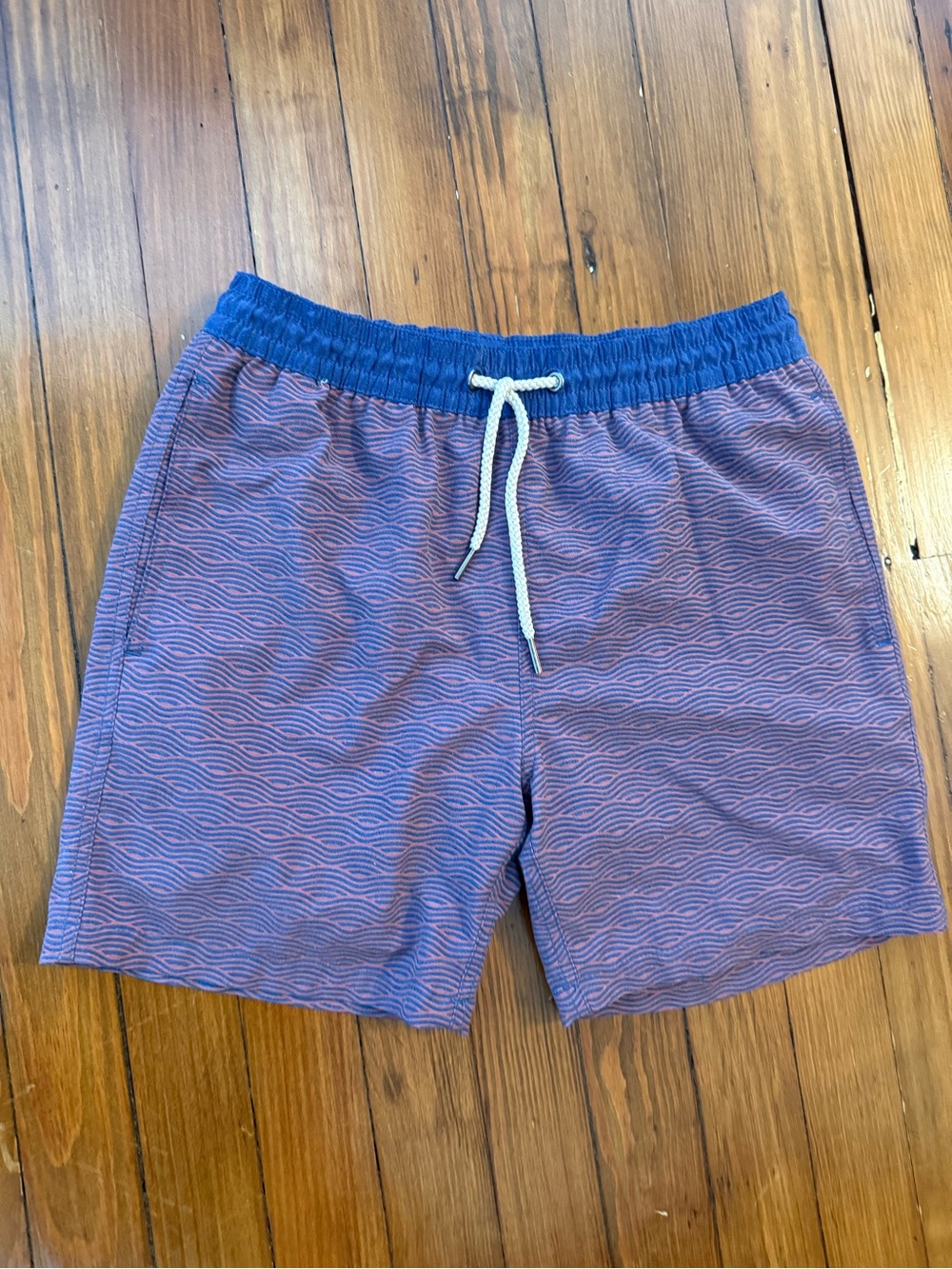 Fair Harbor Purple Swim Trunks with Blue Waistband and White Drawstring
